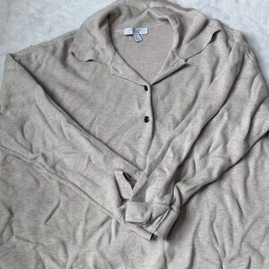 Ann Taylor Beige Knit Button-Up Top